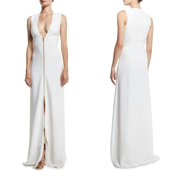 As Is Cushnie Et Ochs Plunging Zip-Front Cady Gown White - Picture 1 of 12